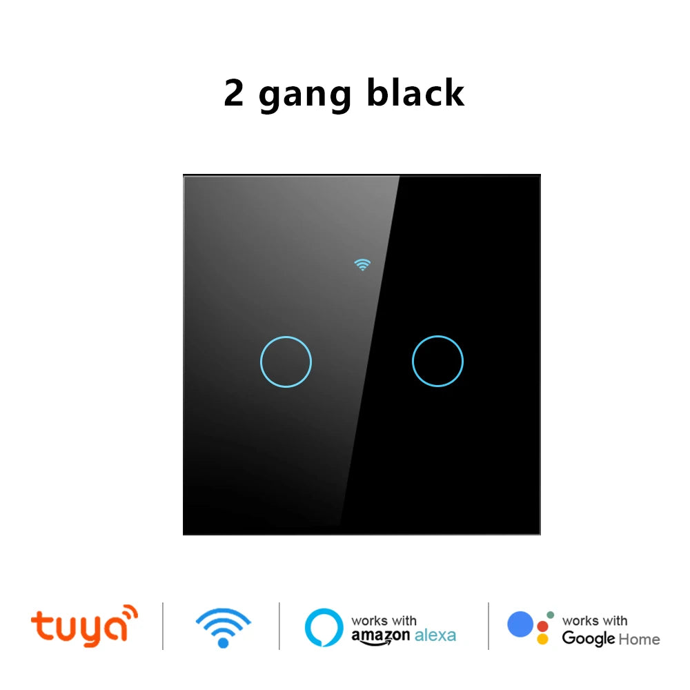 Tuya WiFi Smart Touch Light Switch - Wireless LED Control, No Neutral Wire Required, 1-4 Gang, Compatible with Alexa and Google Home
