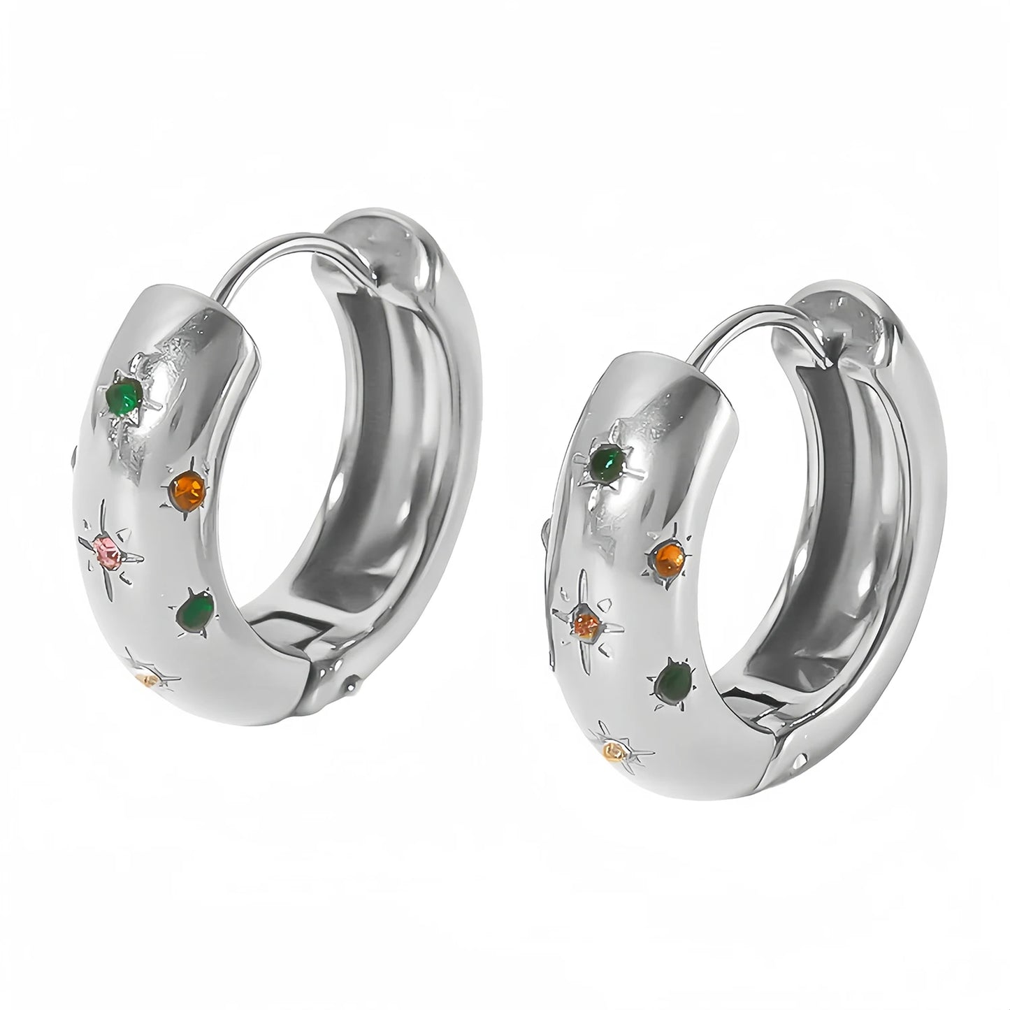 UHBINYCA Classic Zircon Inlaid Hoop Earrings — 18K Gold-Plated Stainless Steel, Elegant Jewelry for Women