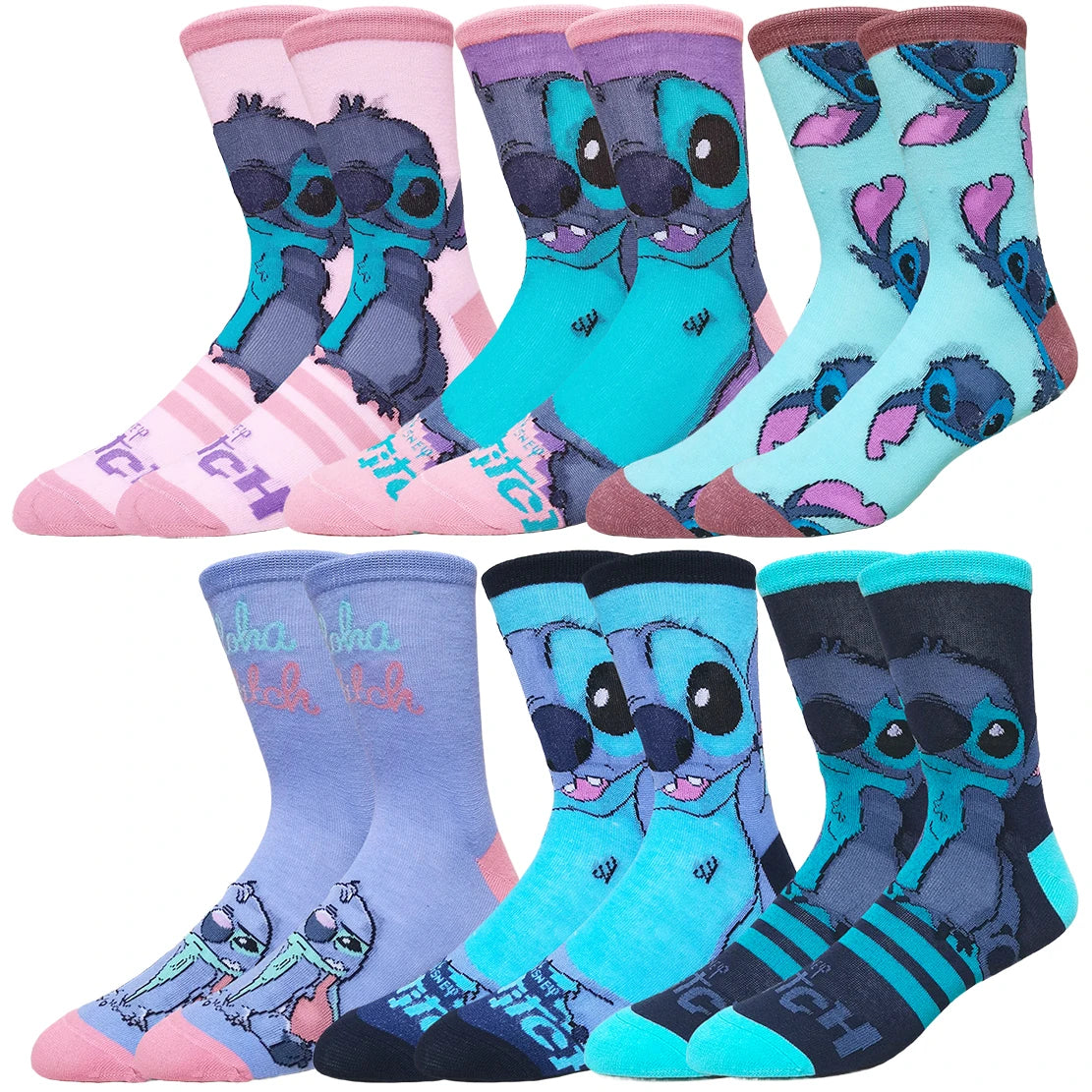 5/6 Pairs Miniso Disney Lilo & Stitch Socks β Hip Hop Street Style Anime Crew Socks for Men and Women, Novelty Cute Casual Socks