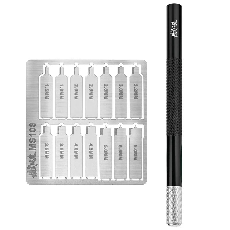MS108 Flat Bottom Hole Drilling Tool Set with Handle – Etched Sheet Craft Knife for Model Building & DIY Military Kits