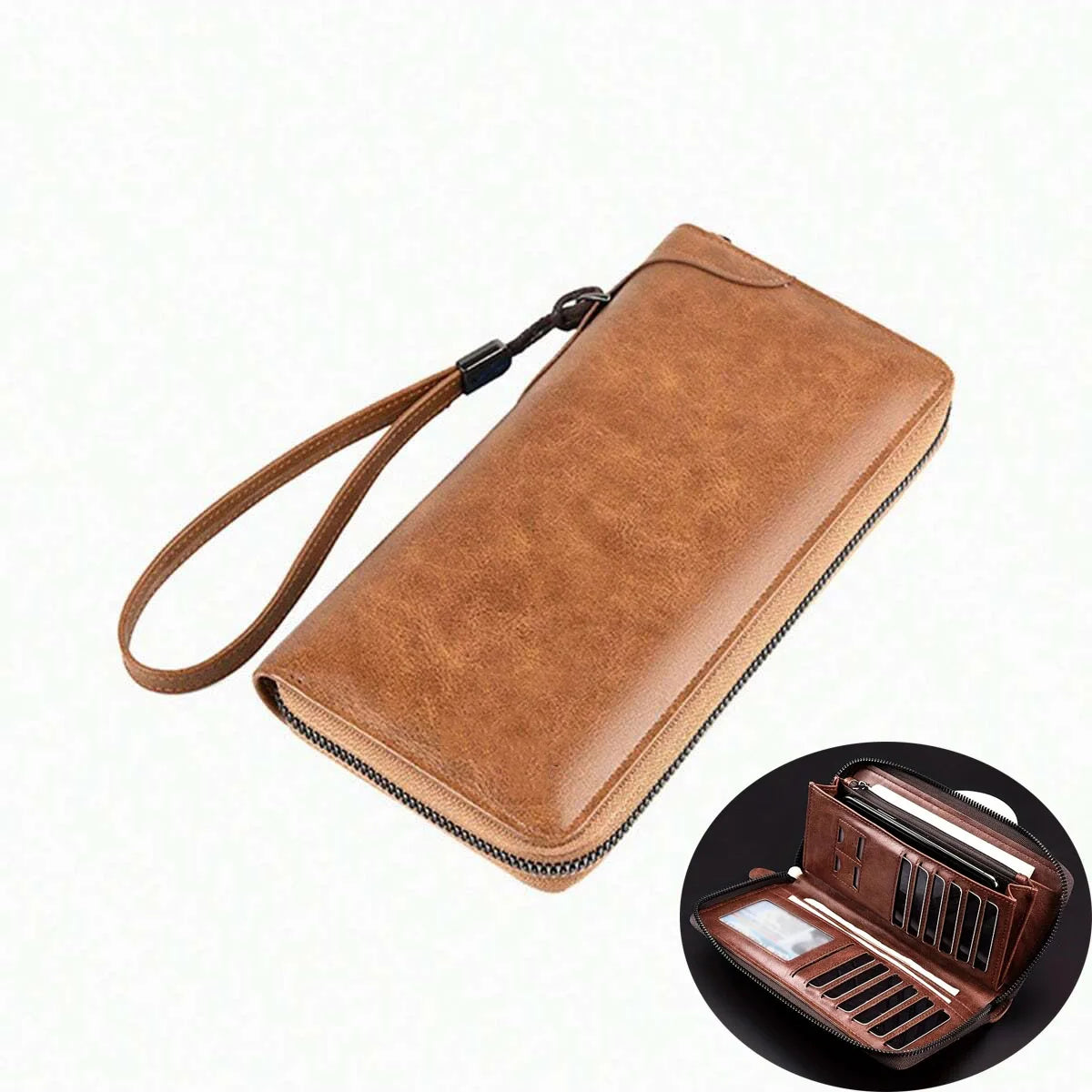 Men's Long Zipper Wallet β High-Quality PU Leather, RFID Blocking Business Clutch, Credit Card Holder