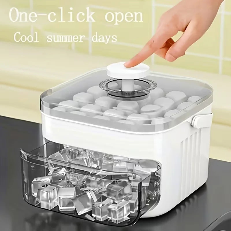 50 Cube Ice Maker Tray - Double Layer Refrigerator Ice Mold with Easy Press Cap & Kitchen Ice Storage Container