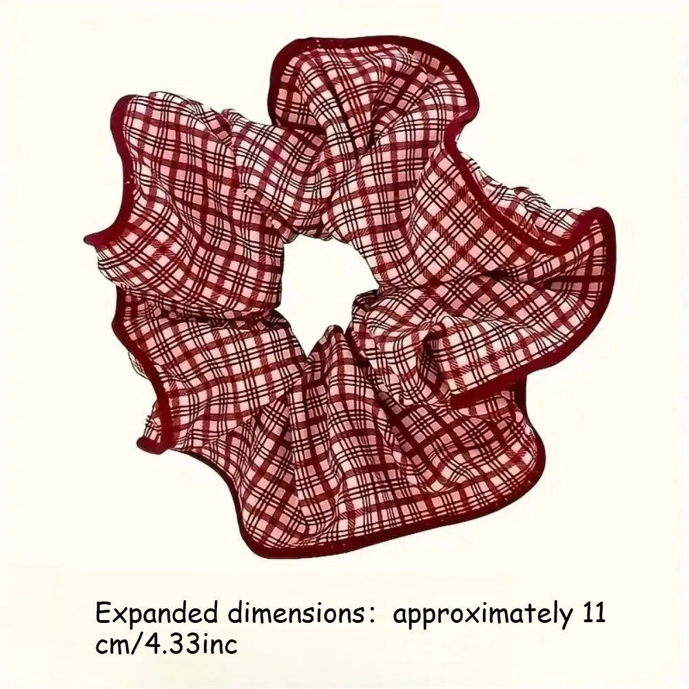 Red Dot Plaid Scrunchies - 2/3pcs Soft Elastic Hair Ties for Women & Girls, Cute Fashion Hair Accessories