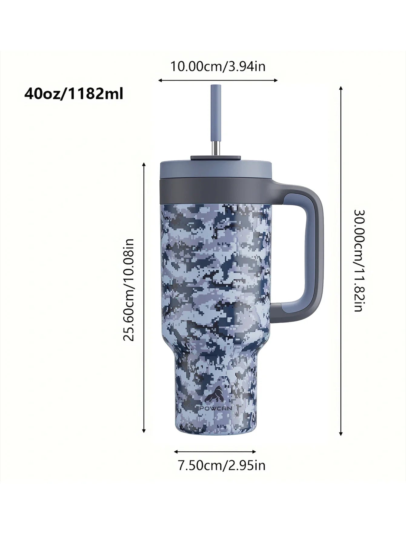 Powcan 40oz Stainless Steel Tumbler with Handle & Straw – Camouflage Prints, Leak-Proof Vacuum Travel Mug for Outdoors
