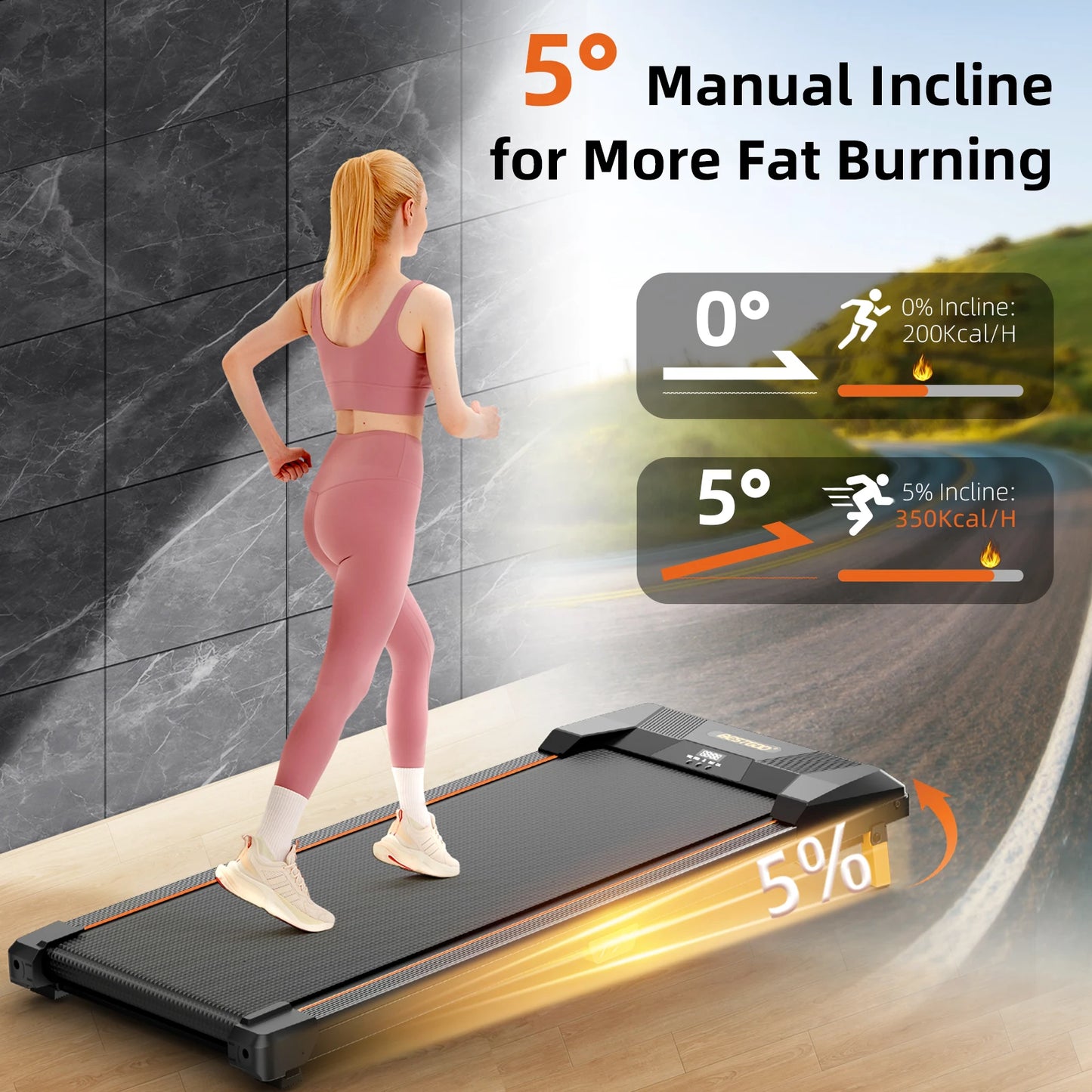 Under Desk Incline Walking Pad Treadmill – 2.5HP Compact Portable Treadmill for Home, 330lbs Capacity