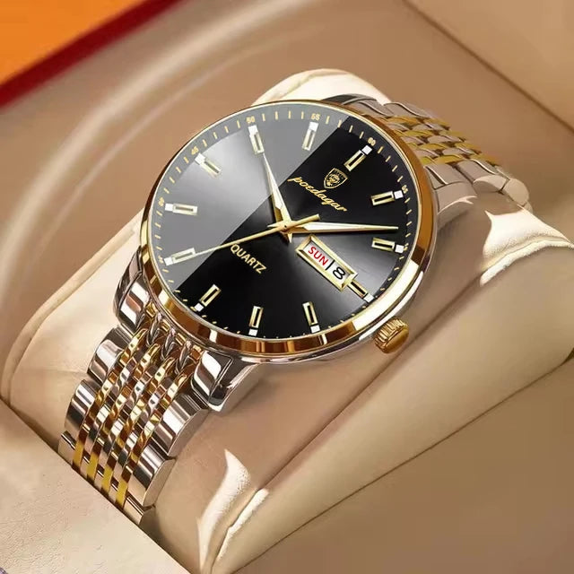 POEDAGAR Luxury Men's Sports Watch — Waterproof Luminous Stainless Steel Quartz Wristwatch with Date