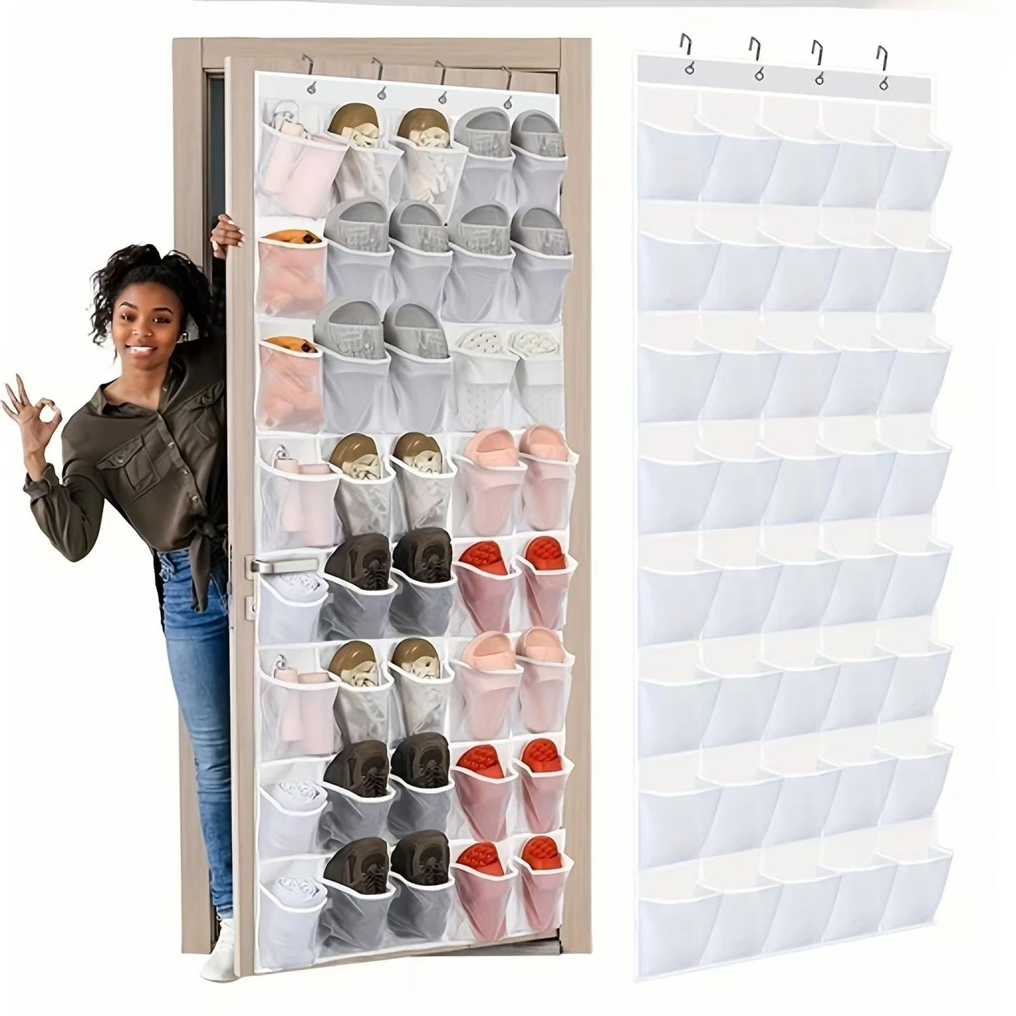 Over The Door Shoe Organizer - 12/14/24/28/35/40 Pocket Large Mesh Hanging Rack for Closet Shoe Storage
