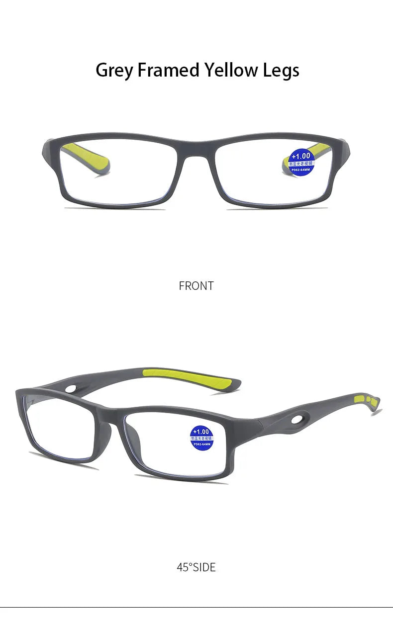 Fashion Sport Reading Glasses for Men & Women – Non-Slip Anti-Blue Light, High Definition Computer Eyewear, Diopter +1.0 to +4.0