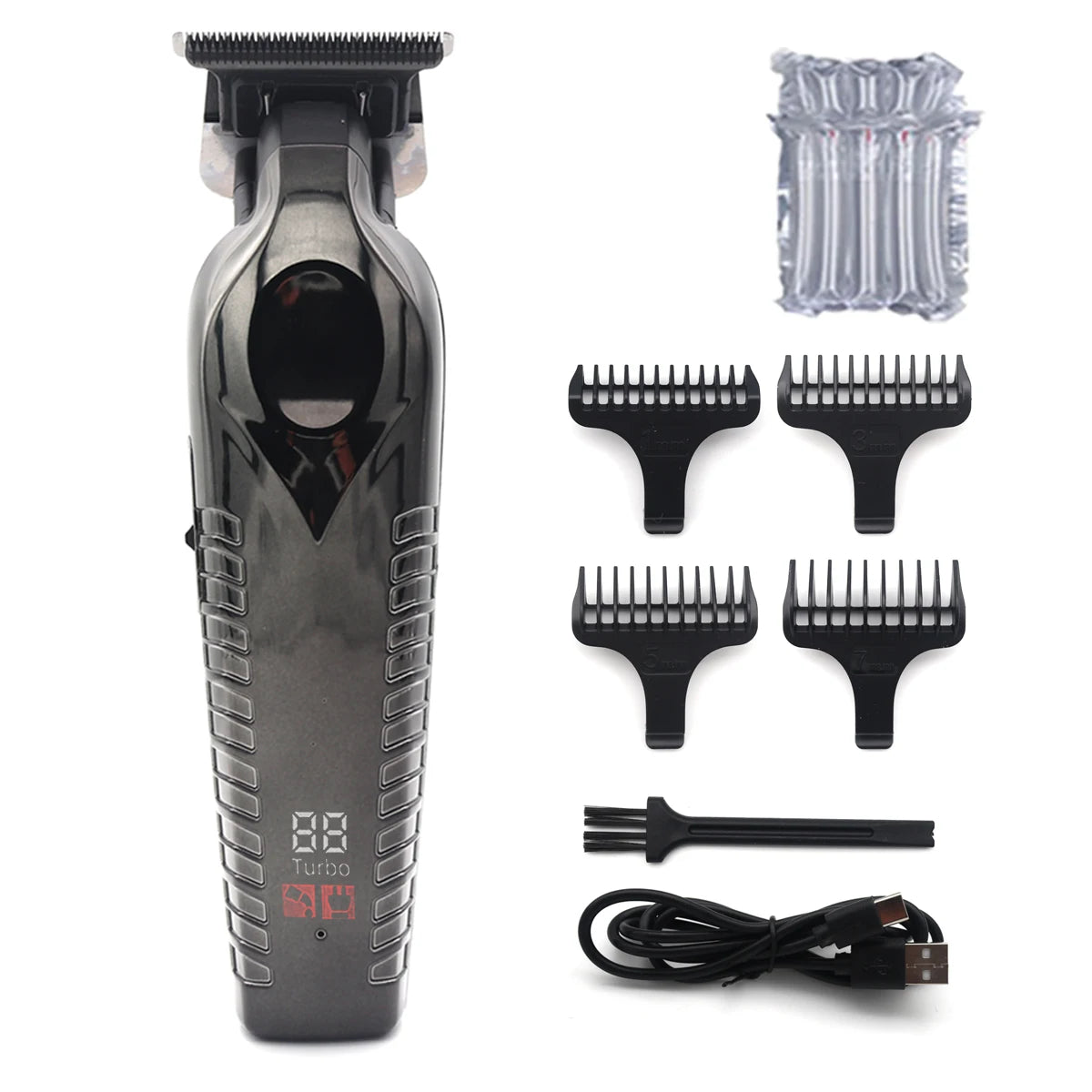 Men's Hair Trimmer – Zero Gapped DLC T-Blade, LED Display, Low Noise, Cordless Professional Hair Clipper for Finishing