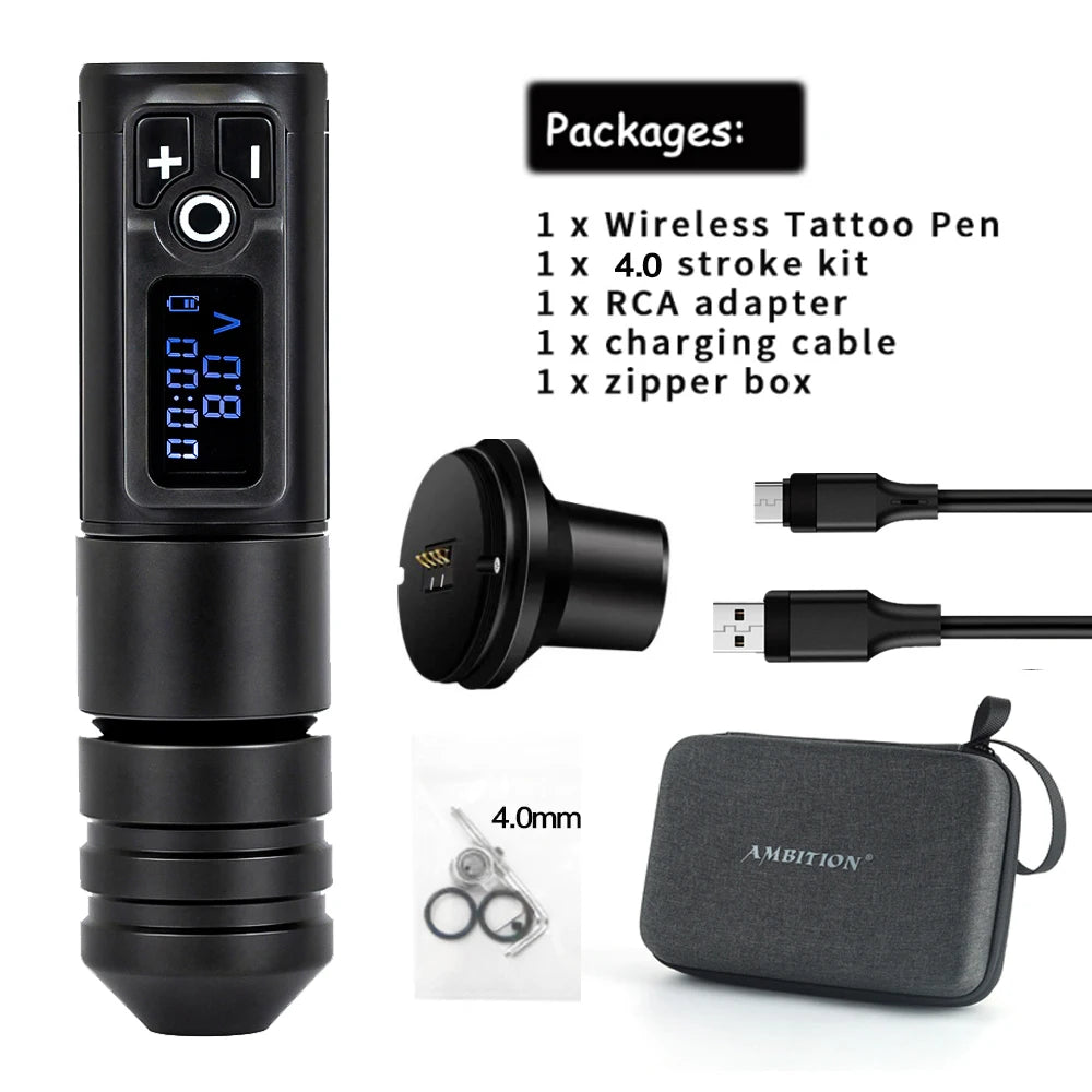 Ambition Ninja Pro Wireless Tattoo Machine – Portable Rotary Pen with 2400mAh Battery & Coreless Motor for Artists