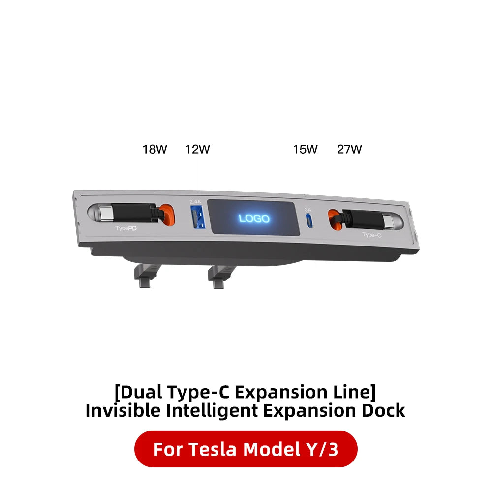 27W Quick Charger USB Hub – Intelligent Docking Station & Splitter for Tesla Model 3 & Model Y