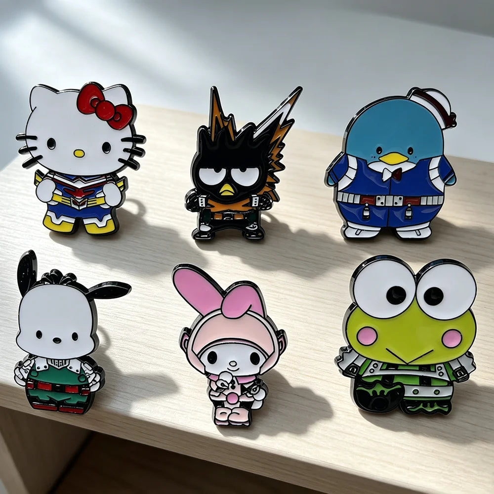 6PCS Kawaii Cat and Frog Enamel Pins - Cute Manga Metal Lapel Brooches for Backpacks, Jackets and Fashion Gifts