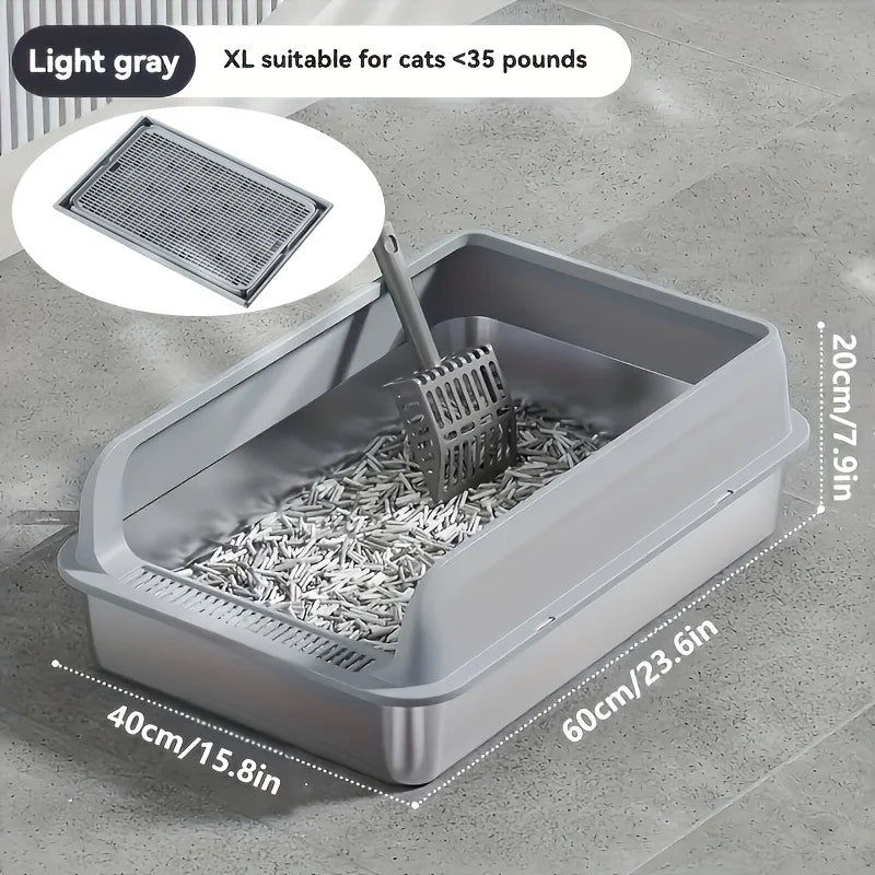 KEMORELA Extra Large Stainless Steel Cat Litter Box with Lid β Enclosed, High-Sided, Leak-Proof Litter Pan with Cat Litter Mat