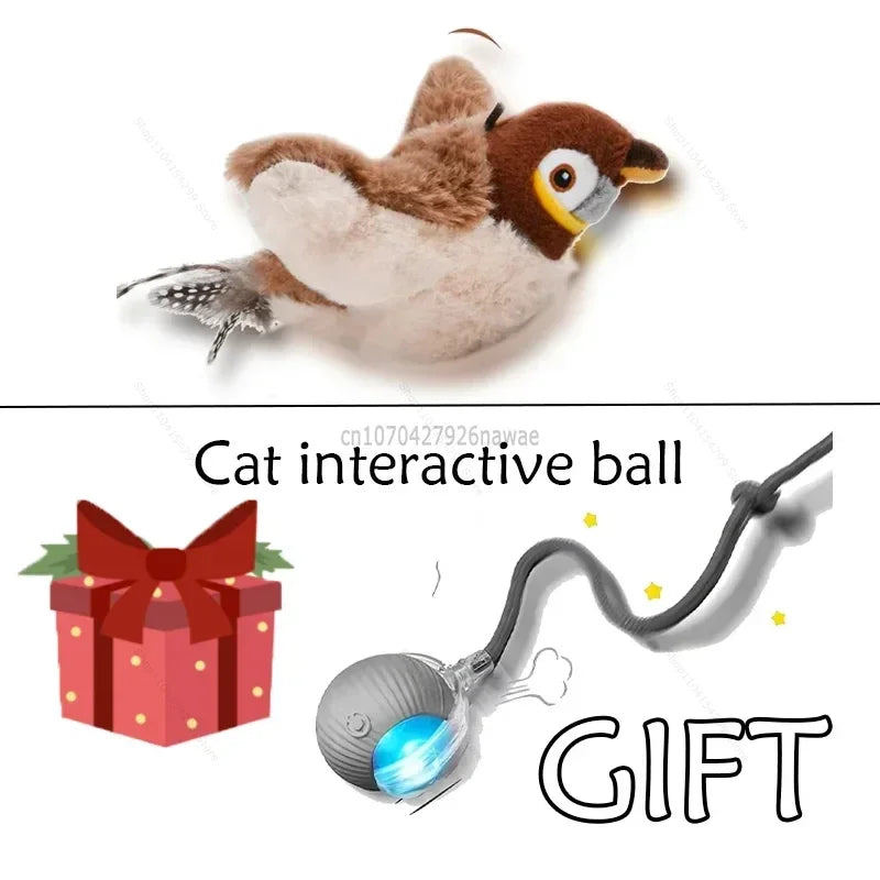 Interactive Cat Toy – Rechargeable Electric Chirping Bird with Flapping Wings & Catnip, Touch-Activated Plush for Cats