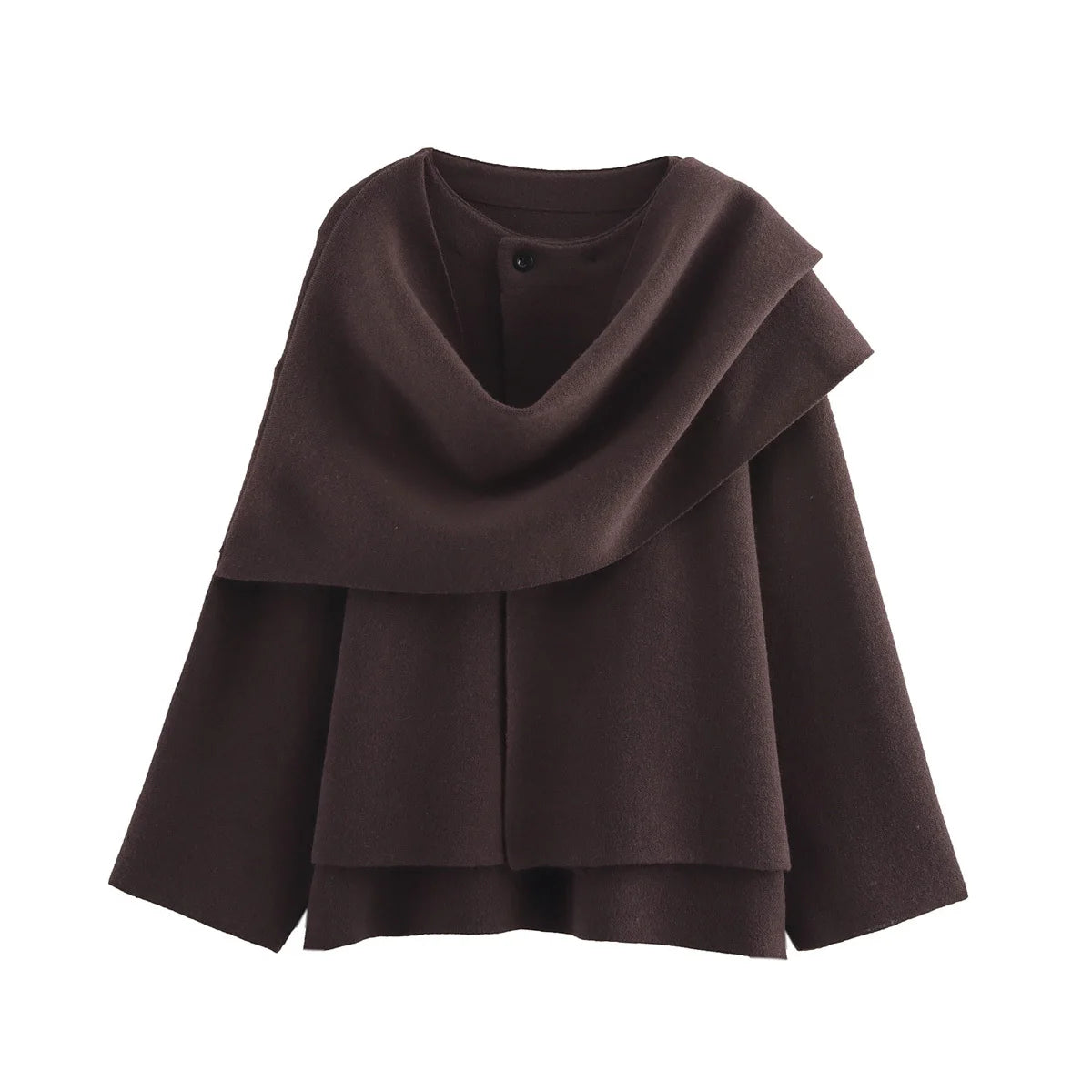 TRAF 2023 Winter Women's Scarf Coat – Long Sleeve, Knitted Asymmetric Jacket, Streetwear Casual Outerwear