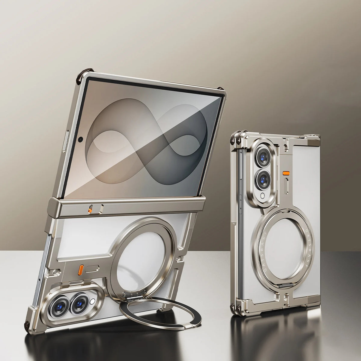 Samsung Galaxy Z Fold 8 Frameless Aluminum Case - 360° Rotating Magnetic Stand Minimalist Full-Cover Phone Shell