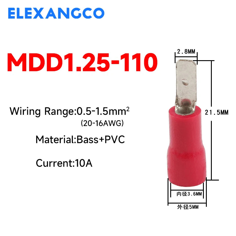 50PCS Insulated Spade Wire Connectors Set – 2.8/4.8/6.3mm Male & Female Electrical Crimp Terminals (Red, Blue, Yellow)