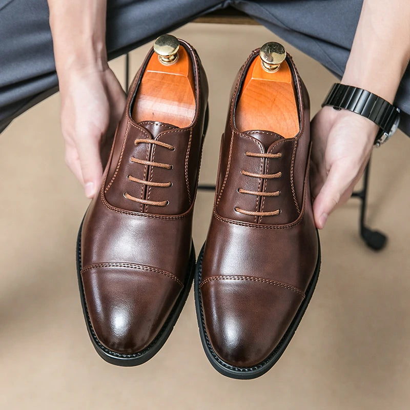 Men’s Luxury Leather Dress Shoes — Comfortable Pointed Business & Wedding Shoes Black