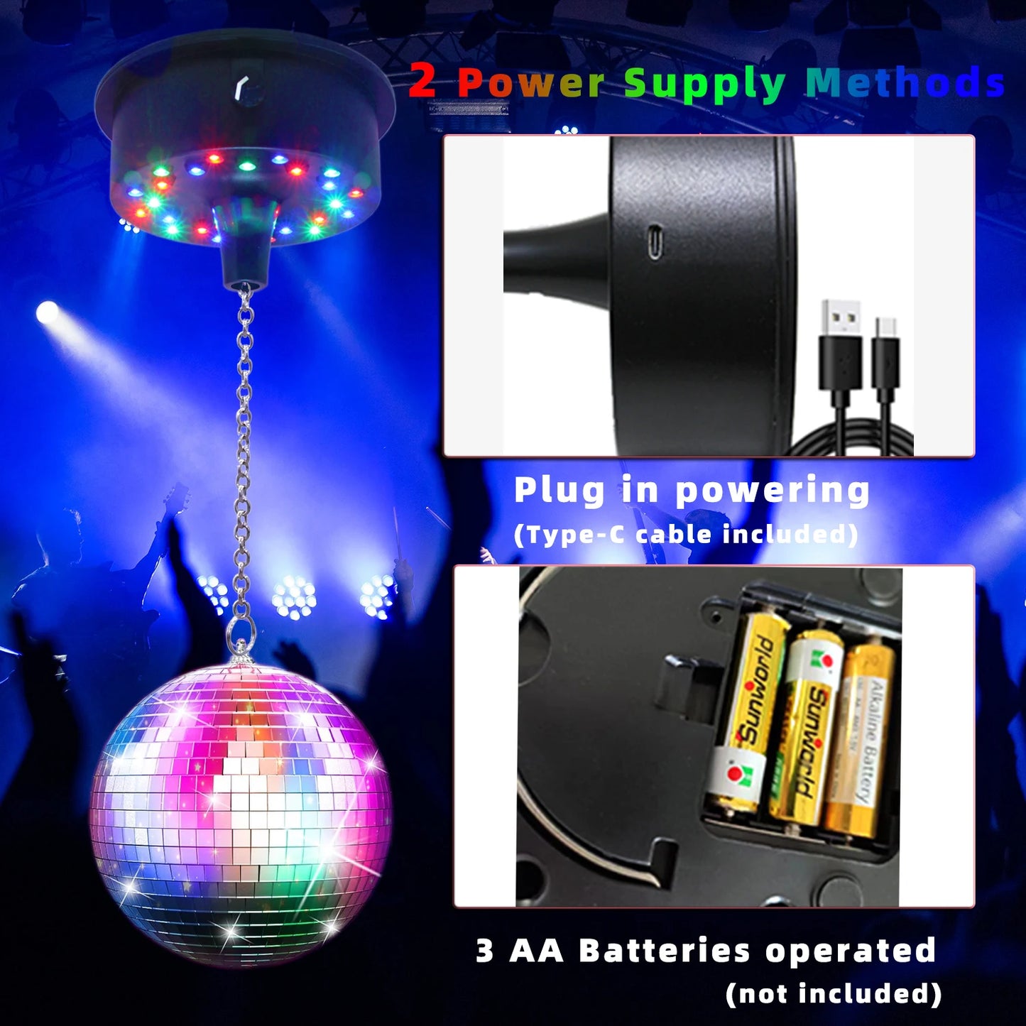 Remote Control Disco Ball Motor - Adjustable 5RPM-10RPM Rotating Mirror Ball Spinner with Plug or Battery Power