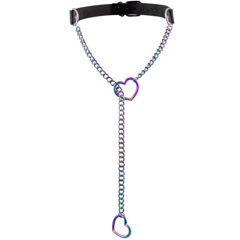 Heart Slip Chain Necklace β Black Leather Gothic Choker for Women, Punk & Goth Jewelry