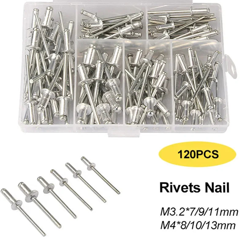 120pcs Heavy Duty Pop Rivet Gun Kit – Hand Riveter Tool Set with Assorted Rivets for DIY & Repair Projects
