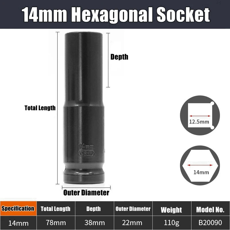 1/2" Drive Deep Impact Socket – Metric Wrench Socket for Pneumatic Tools, Tire Removal & Heavy-Duty Automotive Use