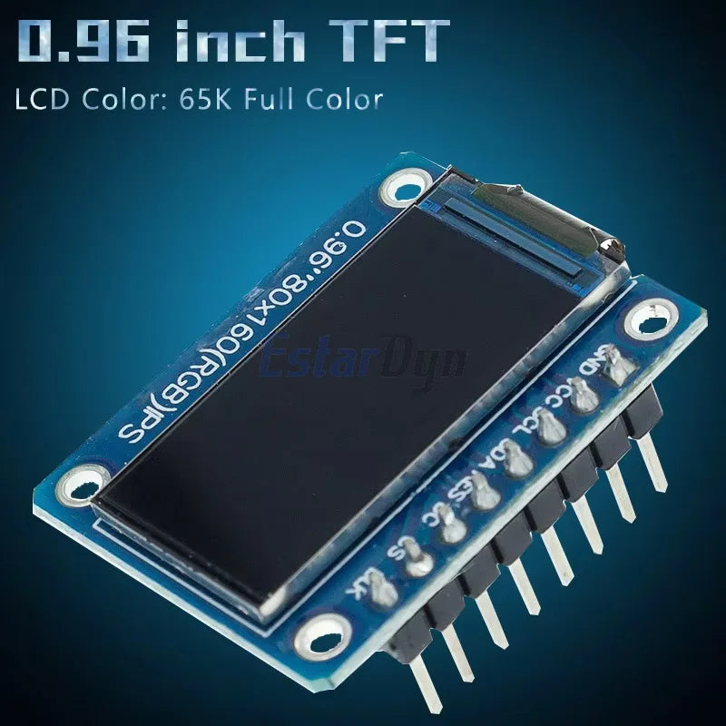 0.96" TFT LCD Display Module - 160x80 Full-Color IPS Screen, ST7735S Driver, 3.3V SPI Interface for Arduino