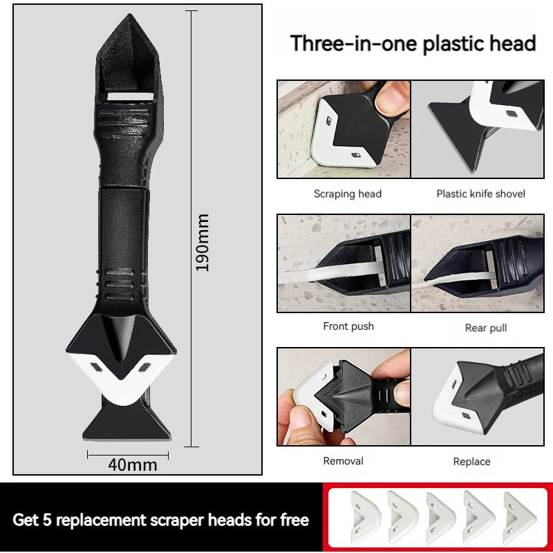 3/5-in-1 Silicone Scraper & Caulking Tool Set – Grout, Sealant, Floor Mould Removal Hand Tools