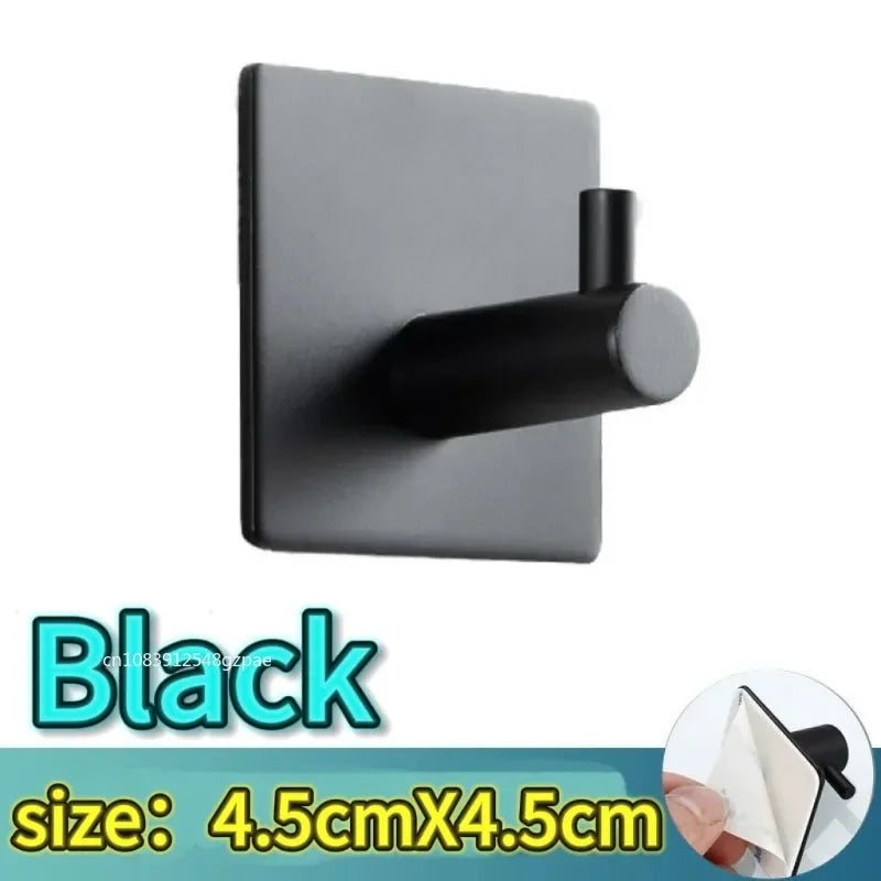 Strong Adhesive Wall Hooks – Black Coat, Robe, and Towel Hangers for Bathroom, Kitchen, and Home Organization