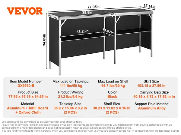 SucceBuy Folding Portable Bar Table – Tradeshow Podium with Carrying Case, Storage Shelf & Skirt for Party, Picnic & Exhibition