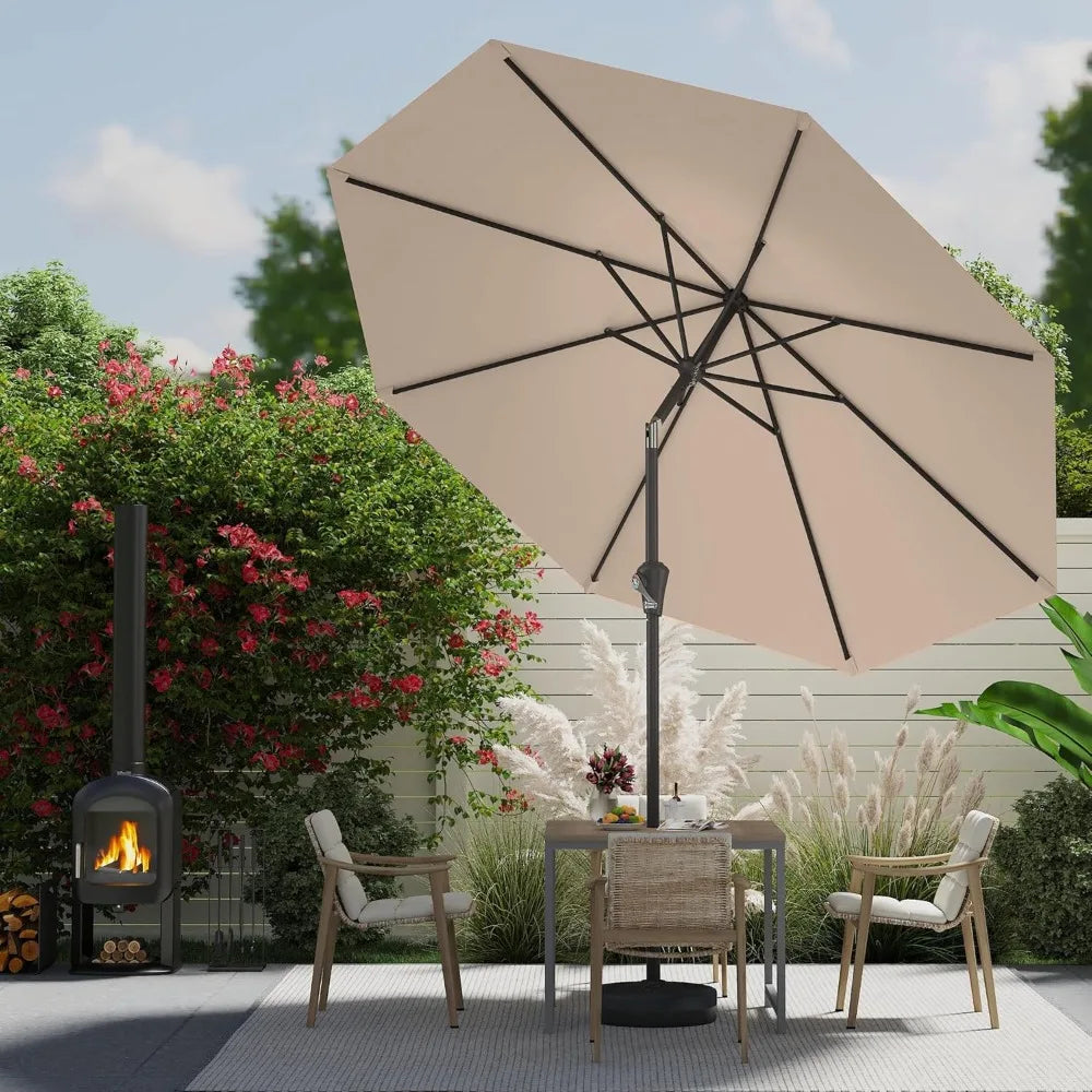 9FT Outdoor Patio Umbrella with Push-Button Tilt & Crank – 8-Rib Garden & Pool Table Sun Shade Canopy