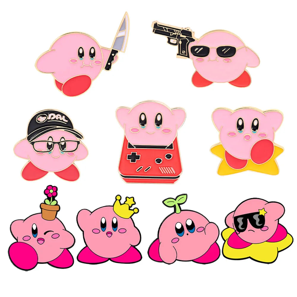 Kirby Pink Enamel Pins - Cute Anime Game Character Metal Brooch Badge Set for Friends & Collectors