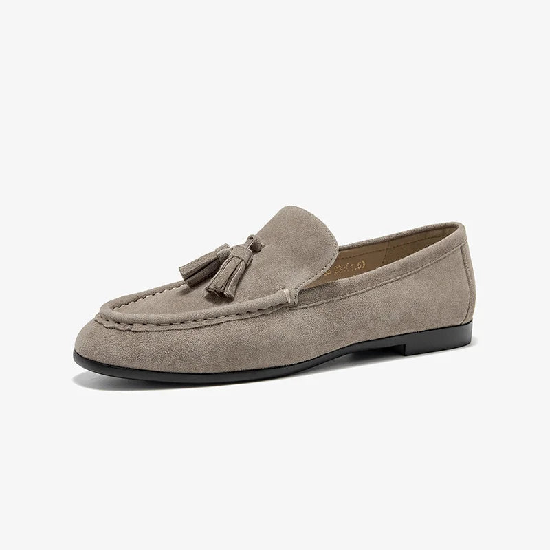 BEAUTODAY Women’s Casual Loafers – Suede Leather Tassel Slip-On Round Toe Flats, Handmade Business Shoes 26277