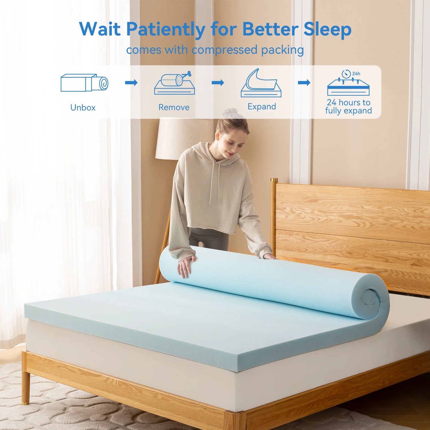 Hcore Gel Memory Foam Mattress Topper - Blue Cooling Pad, Soft & Breathable Bedding for Bedroom & Guest Room, CertiPU