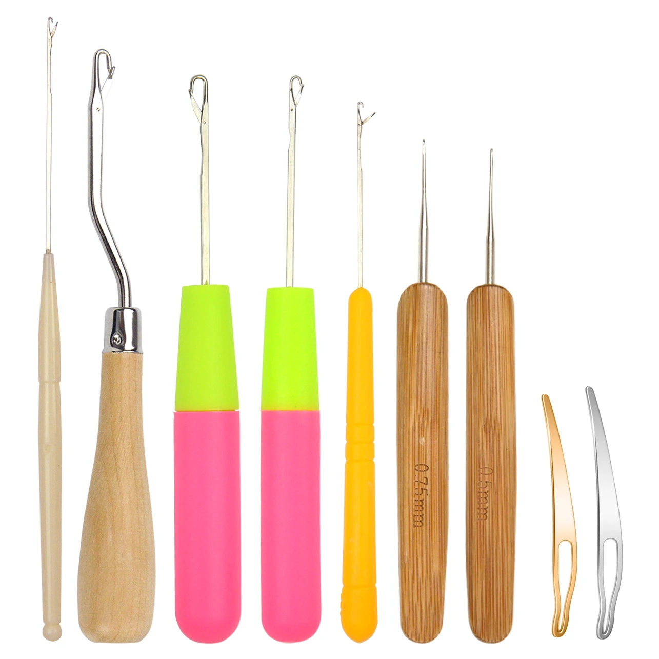 9-Piece Bent Latch Hook Set – Crochet Needles for Dreadlocks, Braiding, Hair Extensions