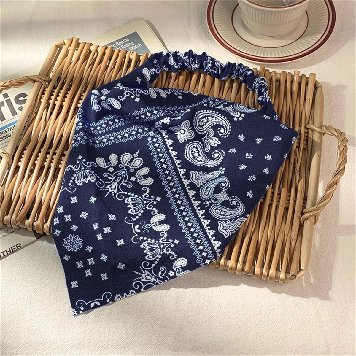 Retro Triangle Scarf Headband for Women - Breathable Elastic Fabric Hair Band