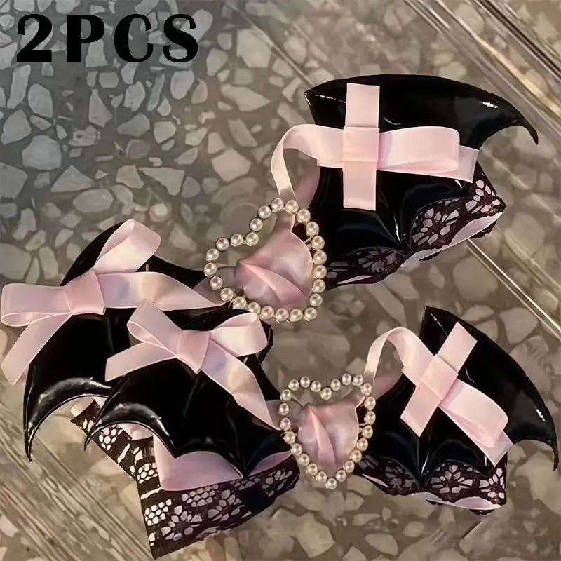 Lolita Lace Bow Hair Clip - Black Pink Sweet Girl Hairpin