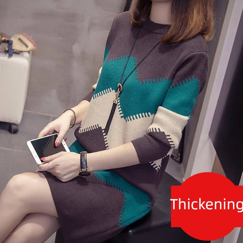2023 Women’s Mid-Length Loose Knit Sweater — Casual Oversized Outerwear