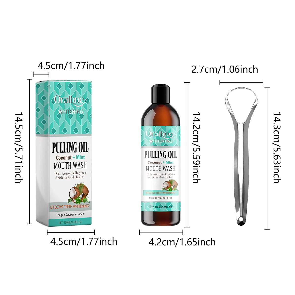 Coconut Mint Oil Pulling Mouthwash Kit - Fresh Breath Oral Care Set with Tongue Scraper for Daily Hygiene