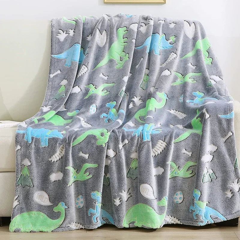 Luminous Unicorn & Dinosaur Plush Blanket β Glow-in-the-Dark Soft Flannel Throw for Boys & Girls, Christmas Gift