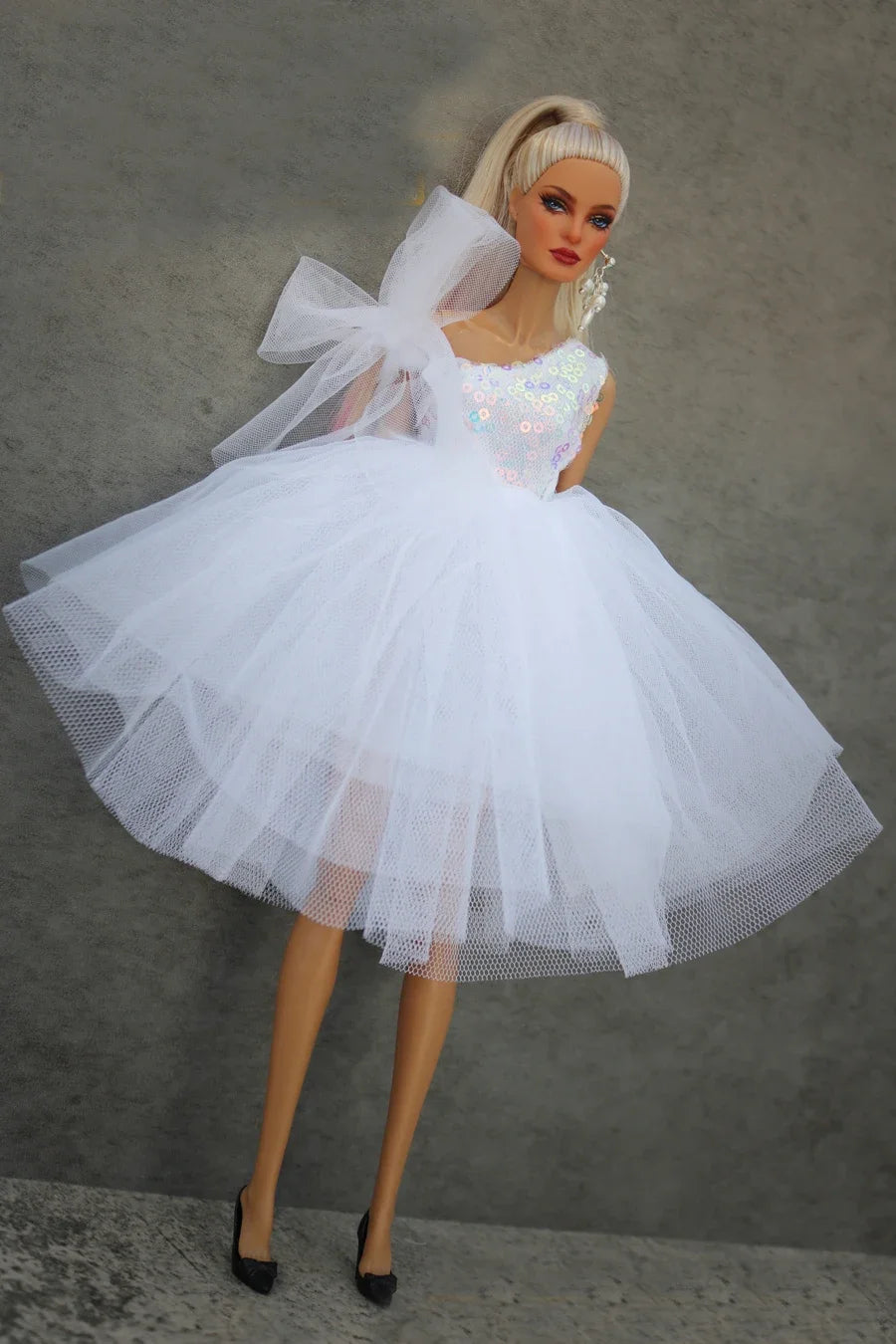 Handmade 1/6 Doll Dress – White & Pink Lace Ballet Evening Gown for Xinyi FR ST BB Dolls