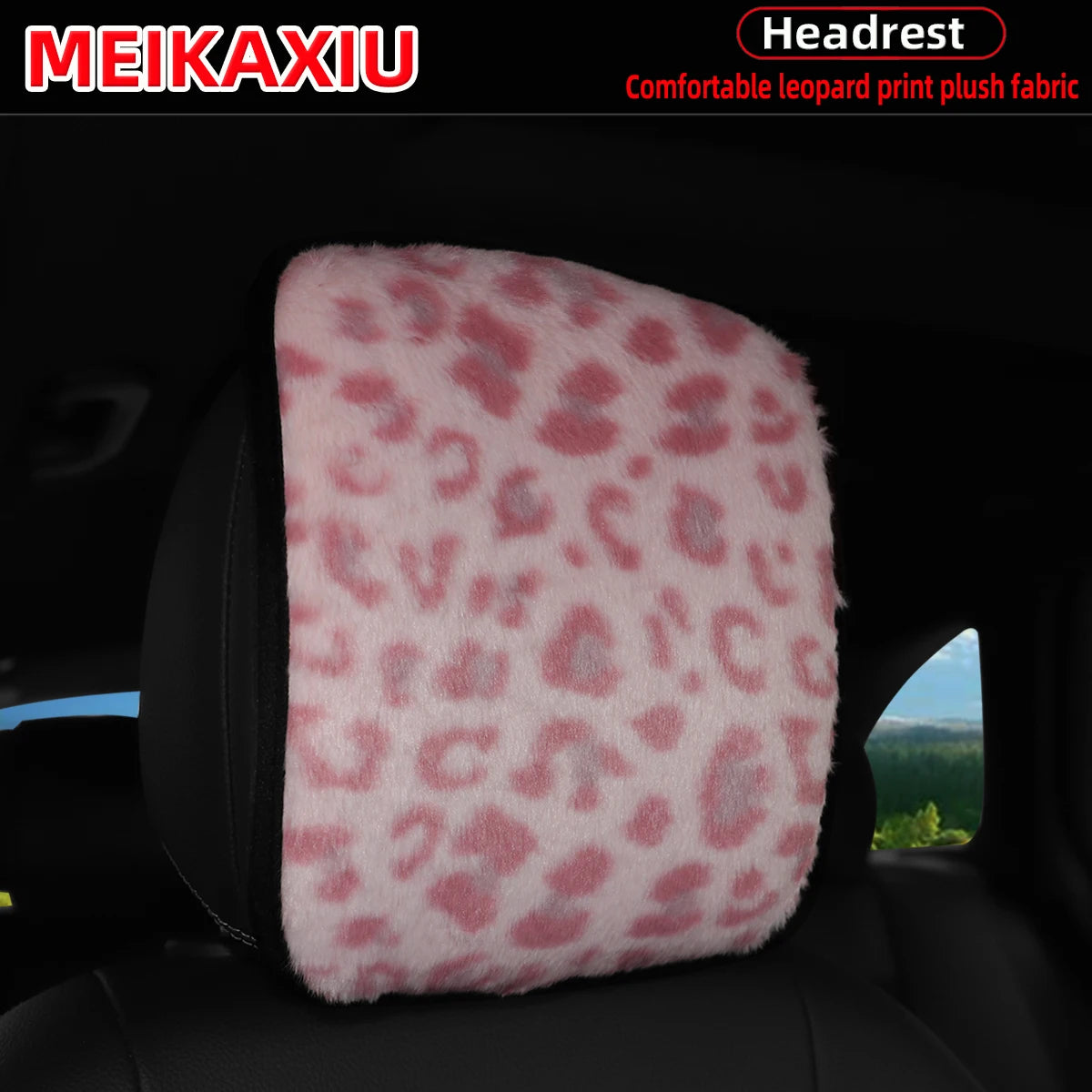 Leopard Print Faux Fur Car Headrest Cover - Soft Decorative Pillowcase for Stylish Interior Comfort