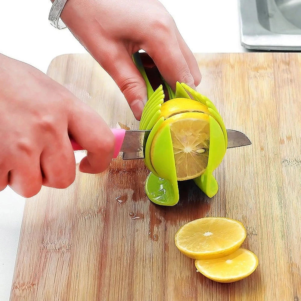 Stainless Steel Handheld Fruit & Vegetable Slicer - Kitchen Cutter for Orange, Lemon, Tomato, Onion - Handy Kitchen Accessory