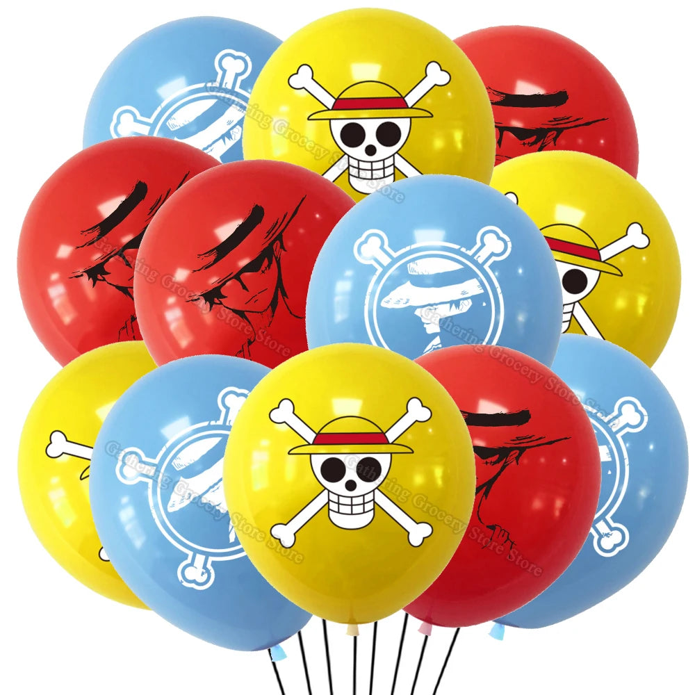 12/24Pcs One Piece Luffy Pirate Flag Balloons – Latex Helium Party Decorations for Kids' Birthday