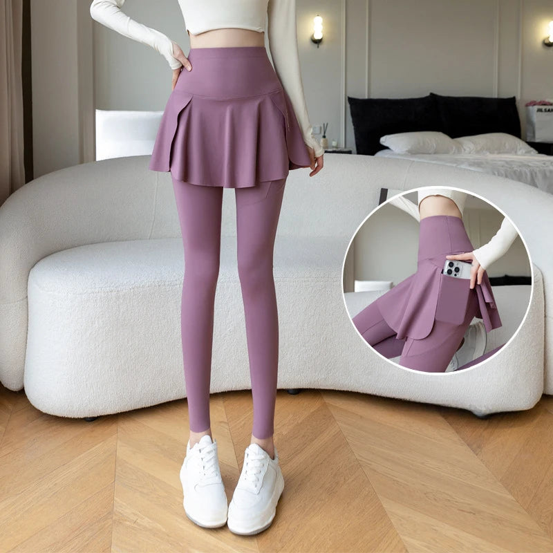 Women’s Seamless High Waist Yoga Leggings with Pockets – Two Piece Hip Lift Fitness Pants