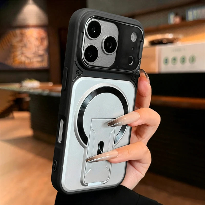 MagSafe Magnetic Armor Case - Foldable Stand & Camera Lens Protection for iPhone 11-17 Series