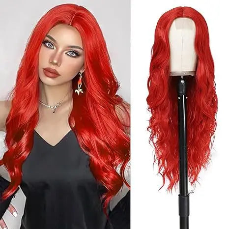 26-Inch Synthetic Ombre Blonde Wavy Wig for Women — Long Middle Part Curly Heat-Resistant Hair Fiber