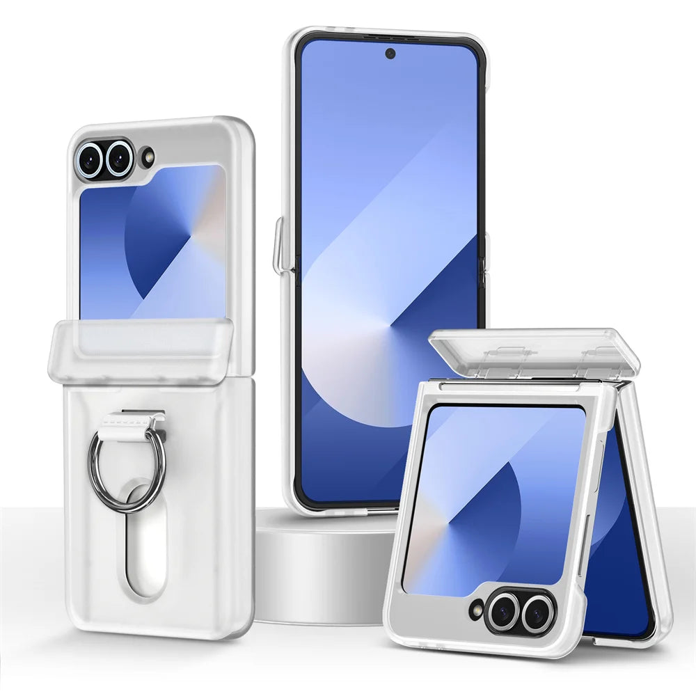 Luxury Wallet Clip Phone Case for Samsung Z Flip — Shockproof Card Slot Cover with Finger Ring for Z Flip 5/6/7/5G