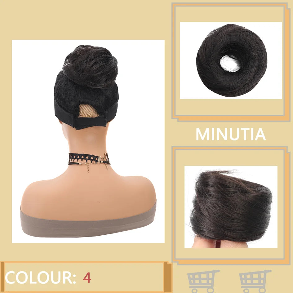 Allaosify Synthetic Bun – Straight Hair Circle with Elastic Rope, Natural Dark & Light Hair Color, Hair Accessories for Women