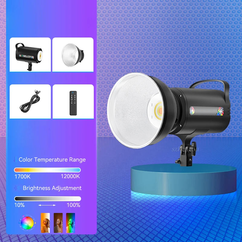 RGB LED Video Light 1700K–12000K - Bowens Mount Adjustable Lighting for Photography, Studio & Outdoor Video